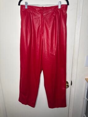 Vintage Cherry Red Faux Leather Trousers | 80s City Girl California Pants